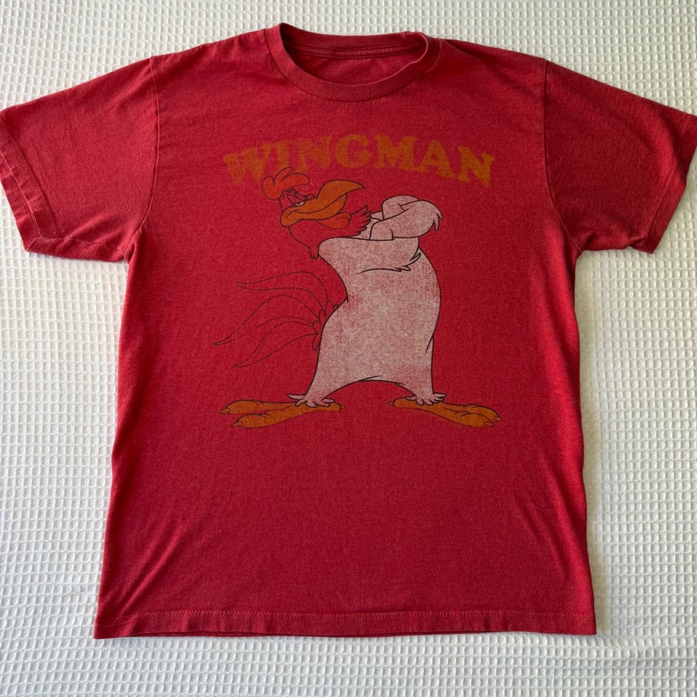 Vintage Looney Tunes Foghorn Leghorn Wingman Graphic T-Shirt Red Mens L